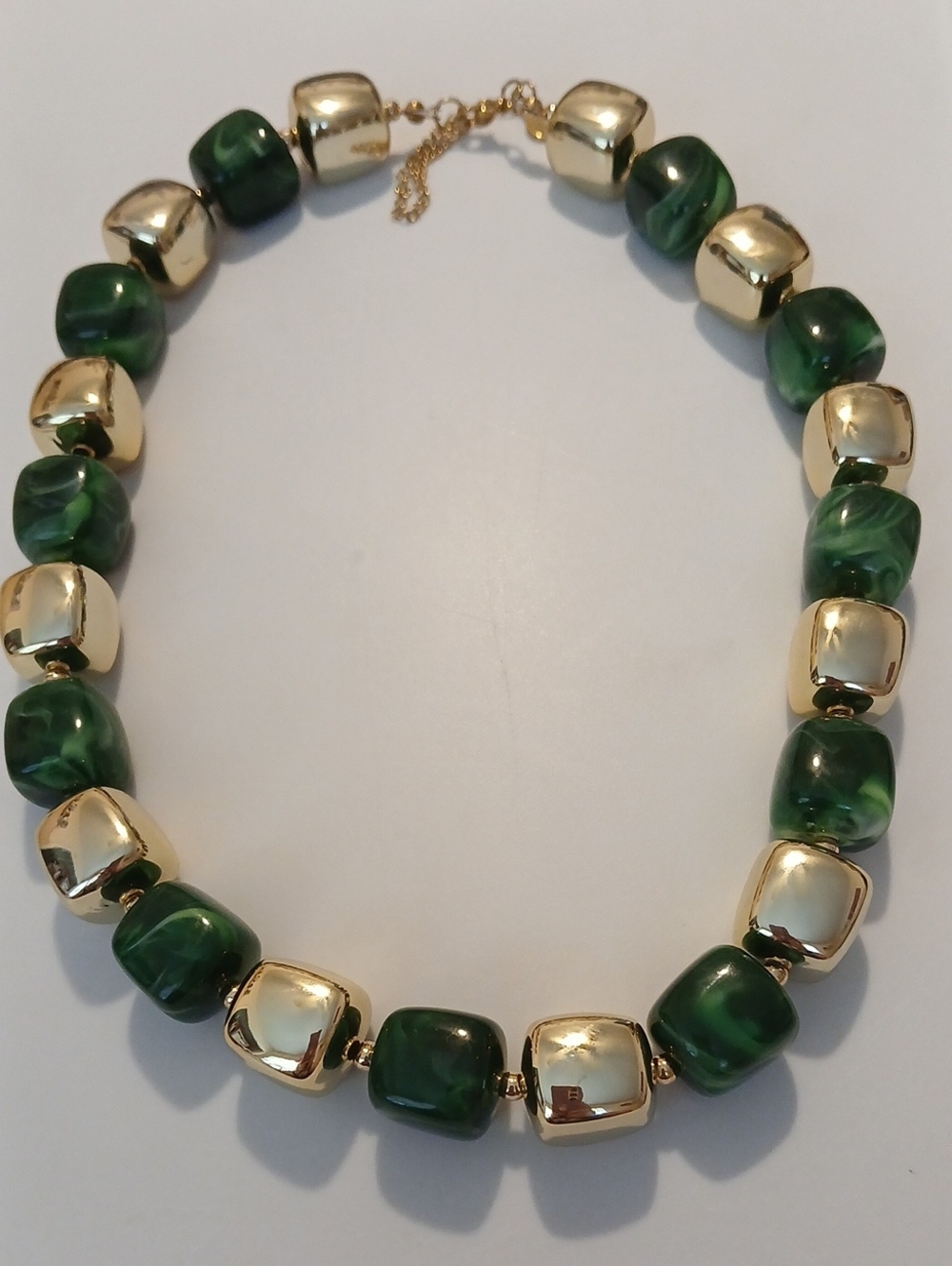 Fashion Jewelry Gold and Emerald Green Chunky Bead Necklace